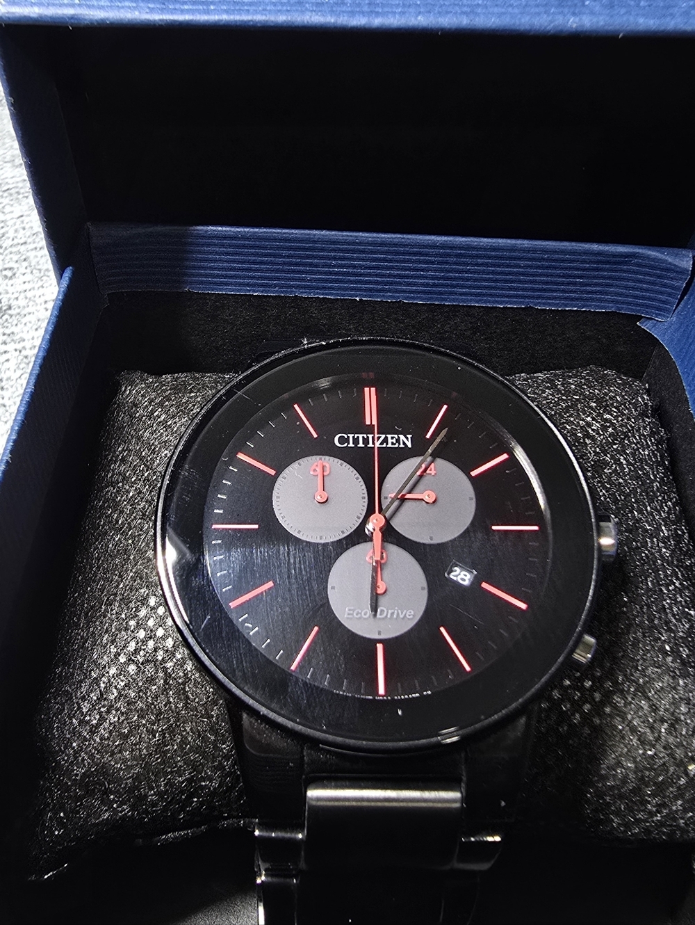 Citizen Eco-Drive Axiom Chronograph, Black Watch with Red Accents
